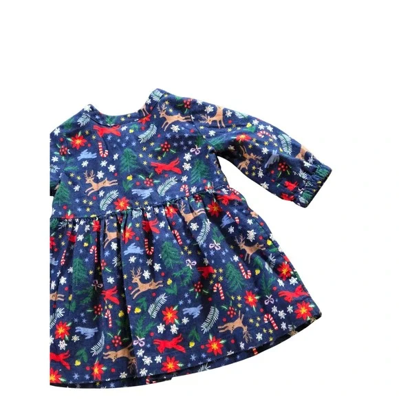 Hanna Andersson Flannel Christmas Dress 6-12 Months Reindeer Poinsettia Holiday - Picture 8 of 8